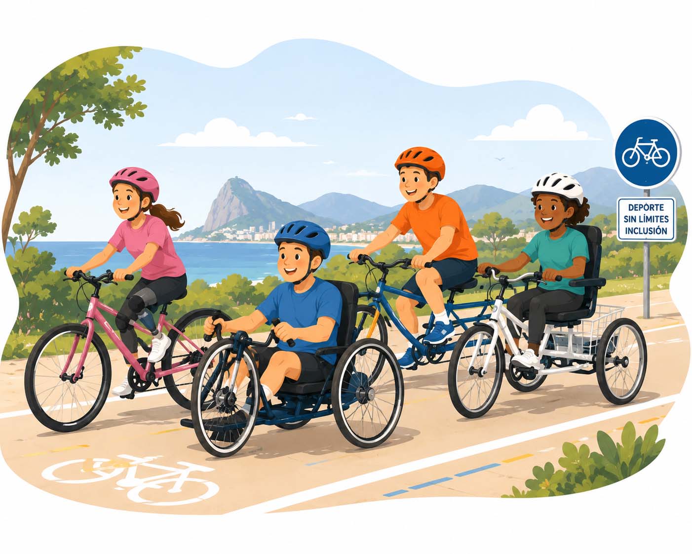 Ilustración infantil en handbike adaptada